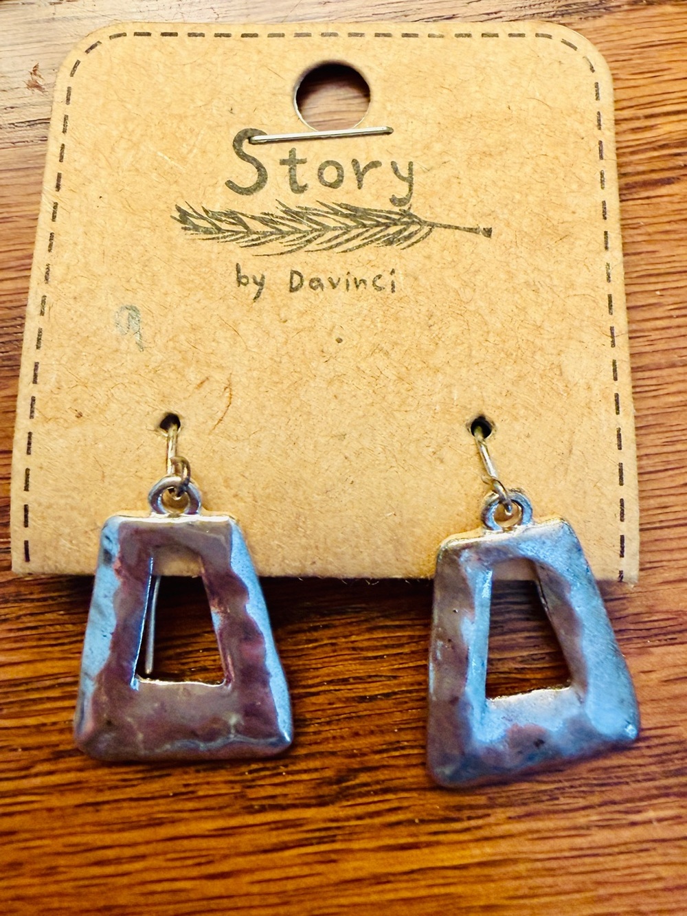 Source Unknown Blue-Silver Hammered Open Trapezoid Drop Earrings